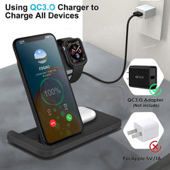 3in1 Wireless Fast Charger Dock Station. Color Balck